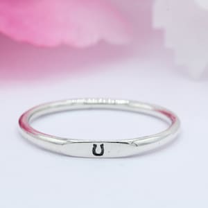 2.2mm Band Horseshoe Oxidized Ring Band Solid 925 Sterling Silver Thumb Ring Promise Ring Lucky Band Gift Dainty New Design Trendy Fashion