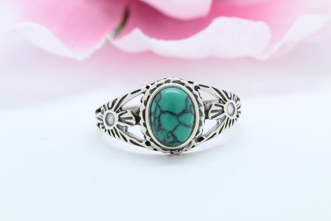Oxidized Antique Vintage Style Oval Turquoise Ring Solid 925 Sterling ...