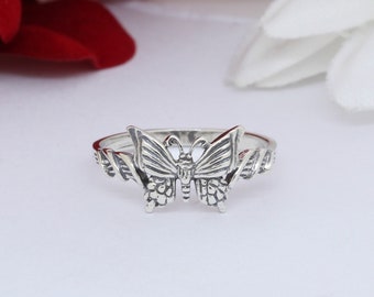 Butterfly Band Ring Solid 925 Sterling Silver Butterfly Ring Statement Ring Butterfly Jewelry Butterfly Band Oxidized 9mm