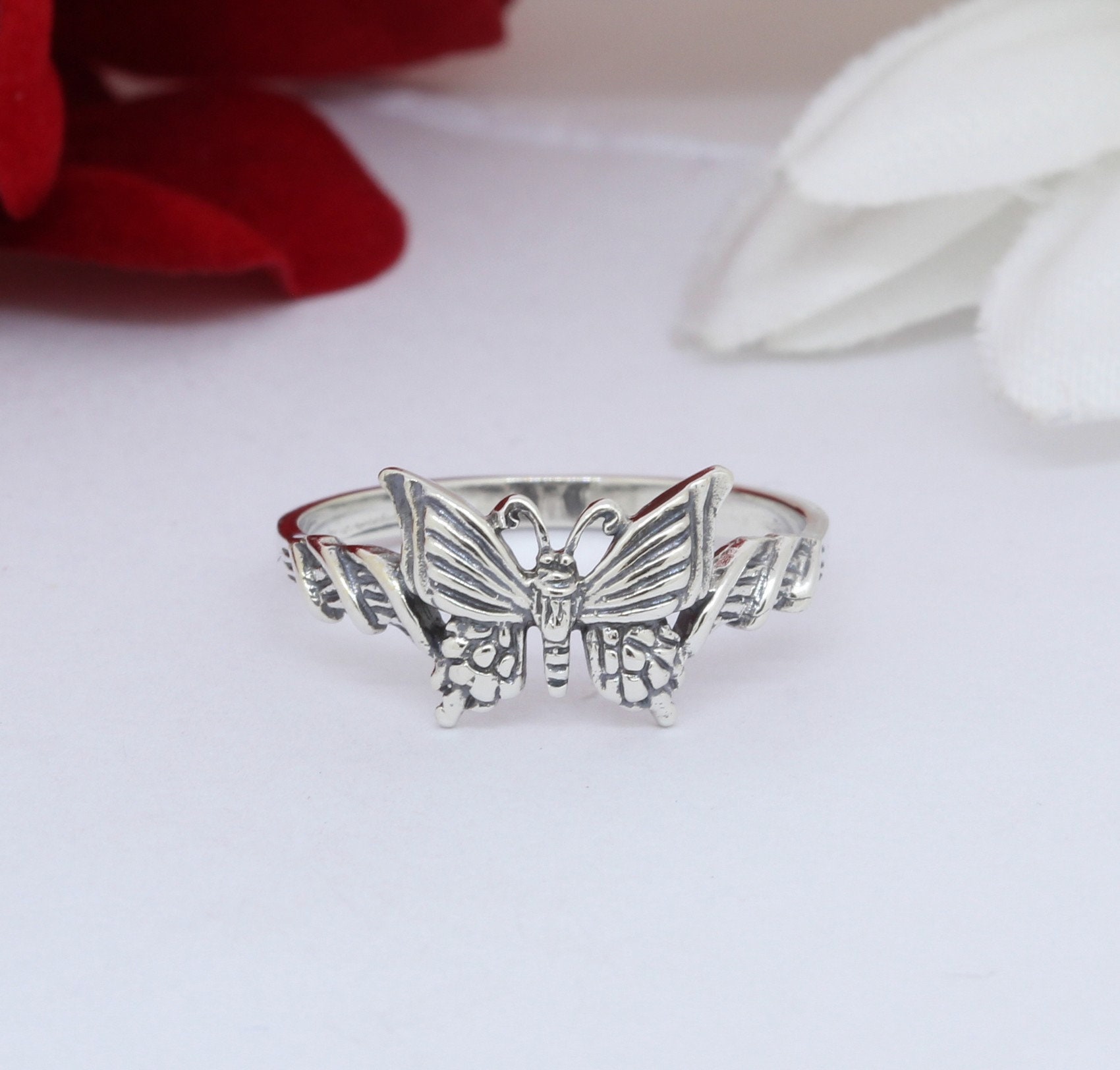 Butterfly Band Ring Solid 925 Sterling Silver Butterfly Ring Etsy