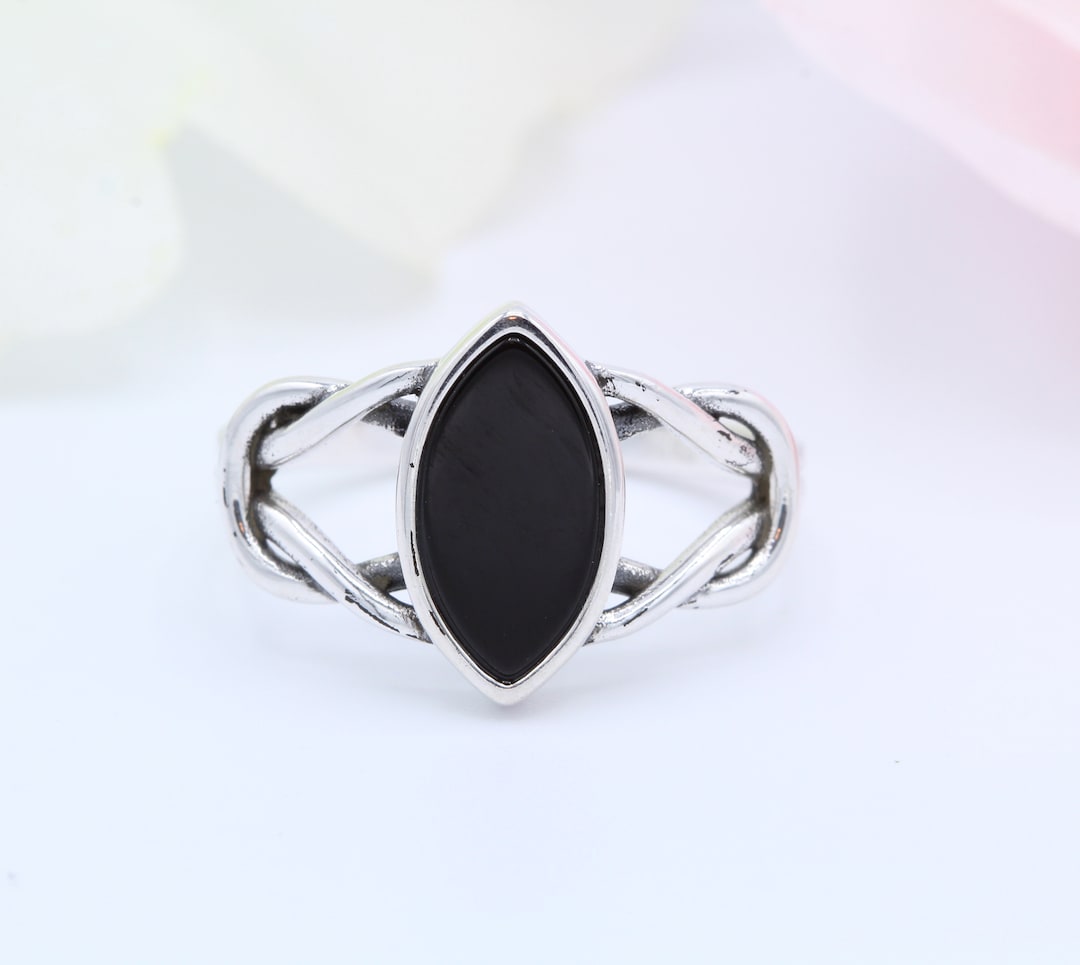12mm Celtic Knot Marquise Black Onyx Ring Solid 925 Sterling Silver ...