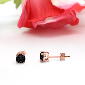Rose Gold Sterling Silver Black CZ Solitaire Stud Earrings (3mm-10mm)