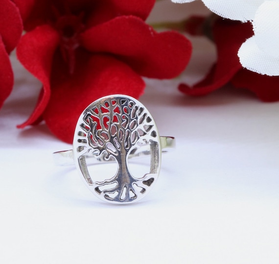 Simple Plain Dainty Petite Round Tree of Life Ring Band Solid 925 Sterling Silver Tree of Life Jewelry Tree Ring