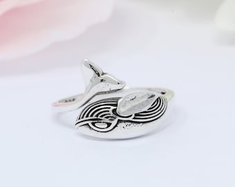 Whale Tail Ring Band Oxidized Solid 925 Sterling Silver Choose Color