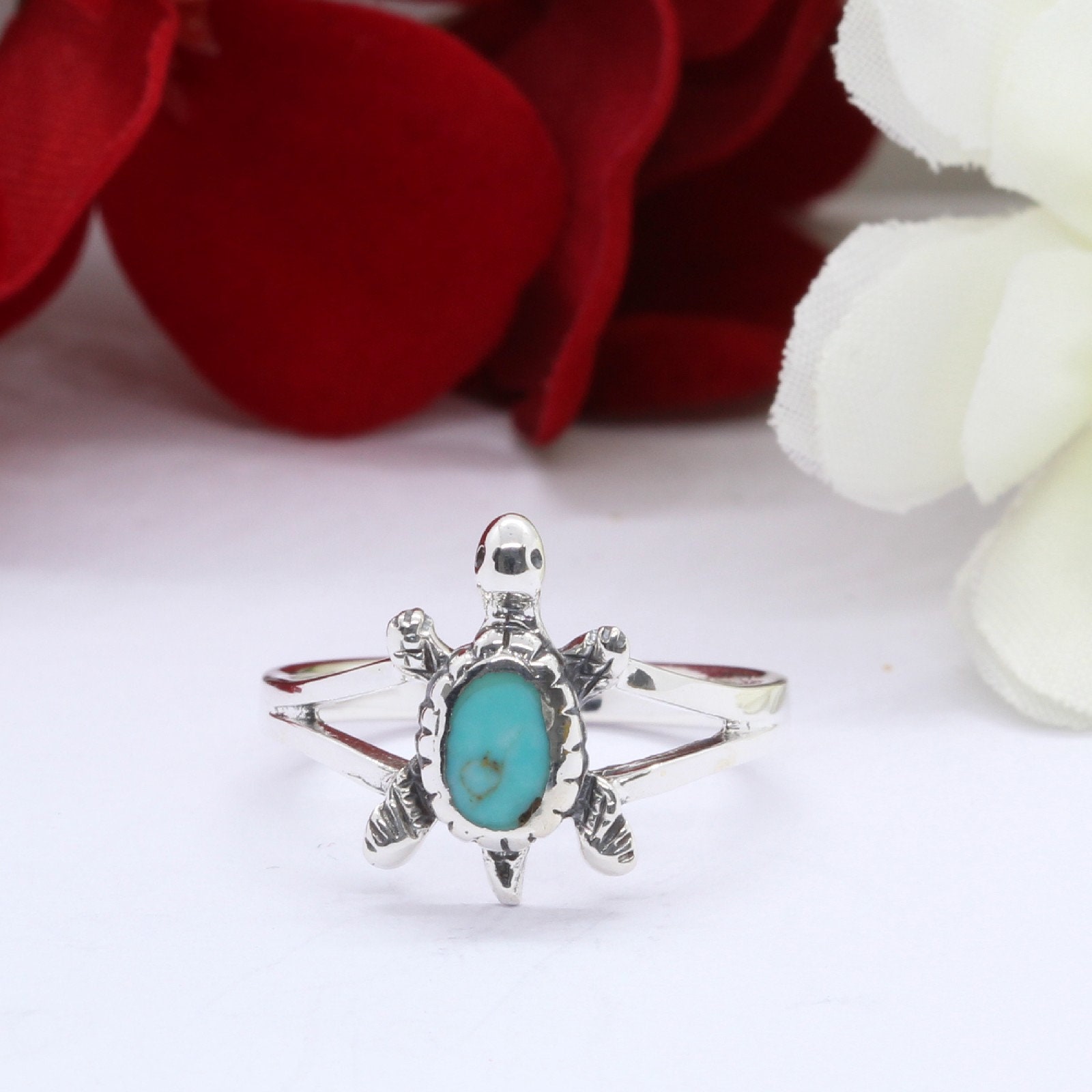 Split Shank Turtle Ring Simulated Turquoise Solid 925 Sterling Silver ...