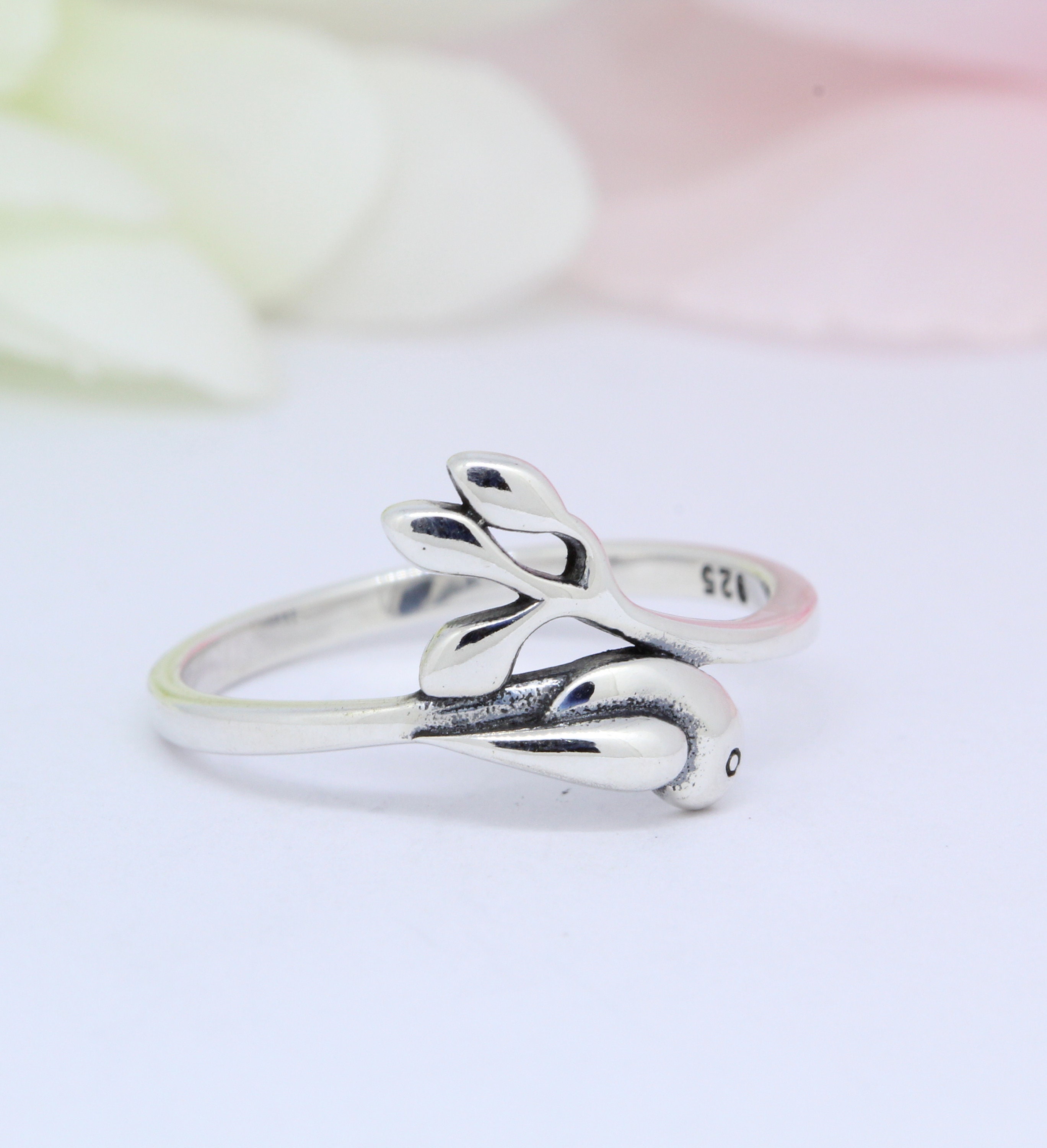 Oxidized Owl & Tree Branch Sterling Silver Ring - .925 Silver Band, Detailed Design, Sizes 6-9 - View #4