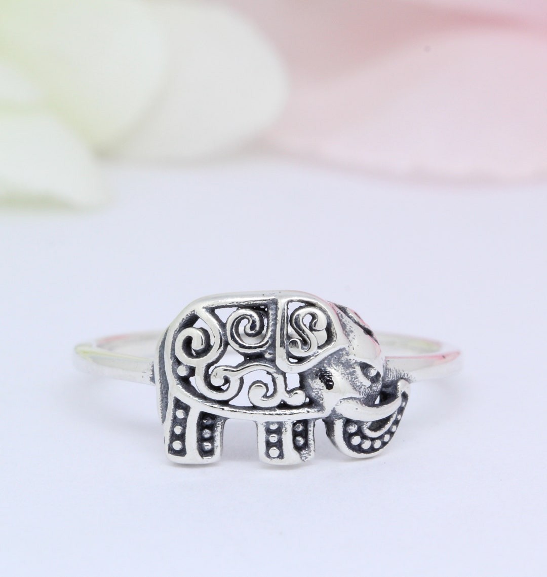 Filigree Elephant Band Ring Oxidized Solid 925 Sterling Silver Elephant ...