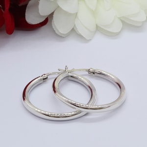 30mm Endless Large Hoop Earrings Solid 925 Sterling Silver Plain Hoop
