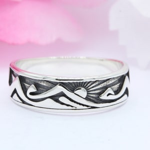 6mm Trees Mountain Band Ring Solid 925 Sterling Silver Mountain Fashion Ring Mountain Tree Minimalist Trendy Petite Dainty Thumb Ring