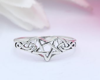 7mm Celtic Infinity Twisted Oxidized Pentagram Ring Band Solid 925 Sterling Silver Star Band Thumb Ring