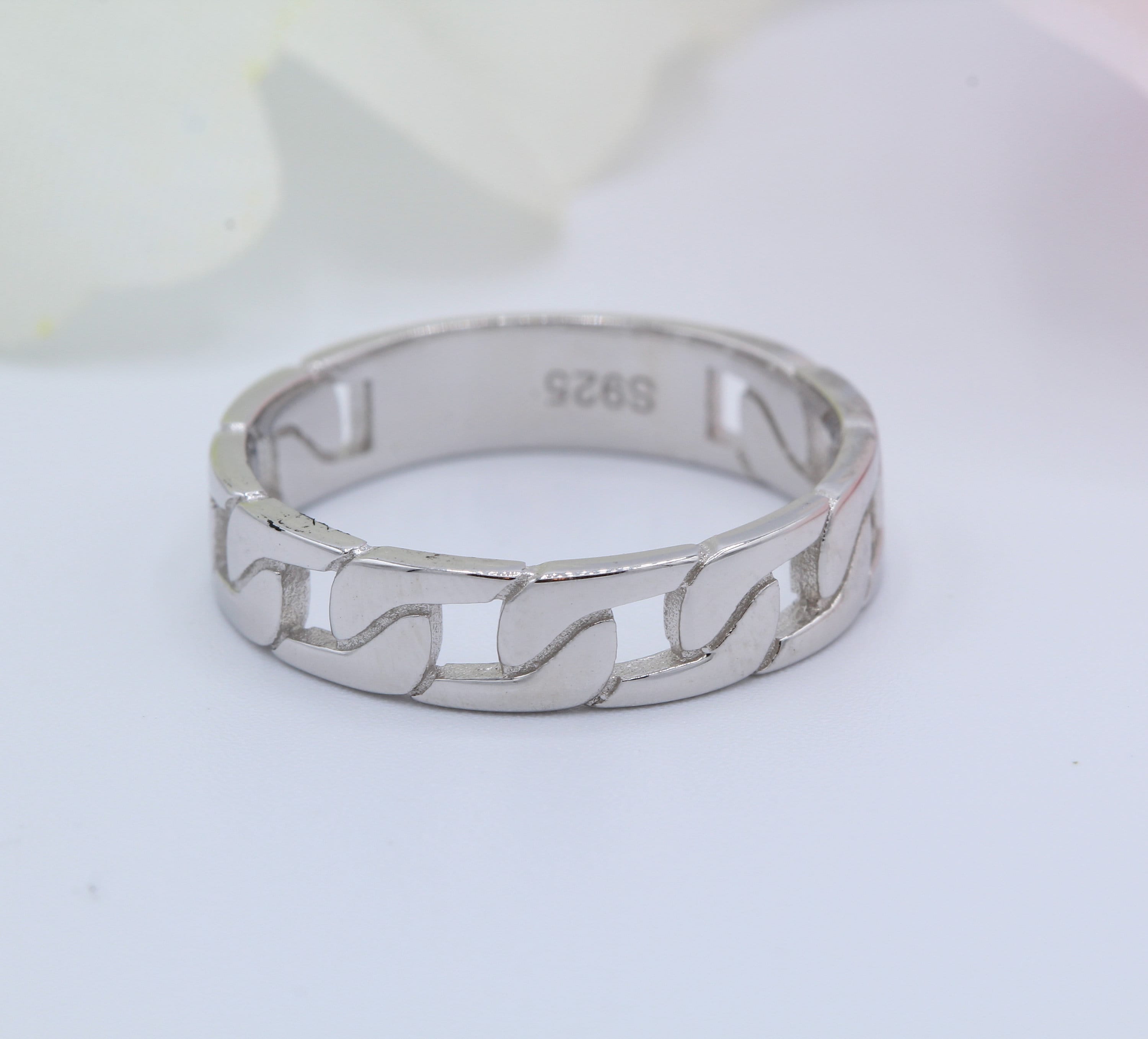 5mm Chain Link Wedding Band Ring Solid 925 Sterling Silver Men Etsy