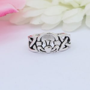 Oxidized Finish Celtic Claddagh Ring 925 Sterling Silver Claddagh Promise Ring Heart Irish Claddagh Band Celtic Midi Ring