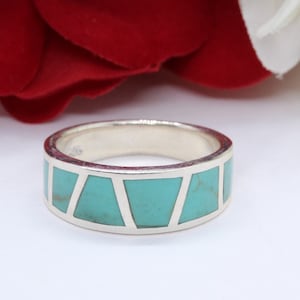 7 mm homme femme unisexe demi-éternité vert alliance turquoise simulée bague en argent sterling 925 massif