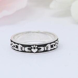 5mm Celtic Claddagh Band Ring Oxidized 925 Sterling Silver Thumb Ring