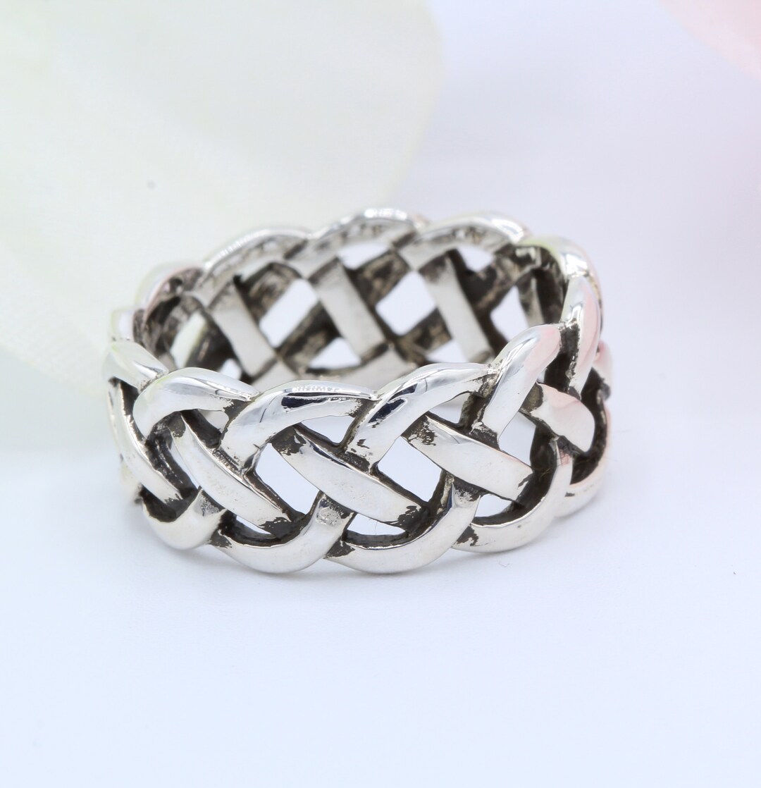 9mm Weave Celtic Band Ring Solid 925 Sterling Silver Thumb Ring Men ...