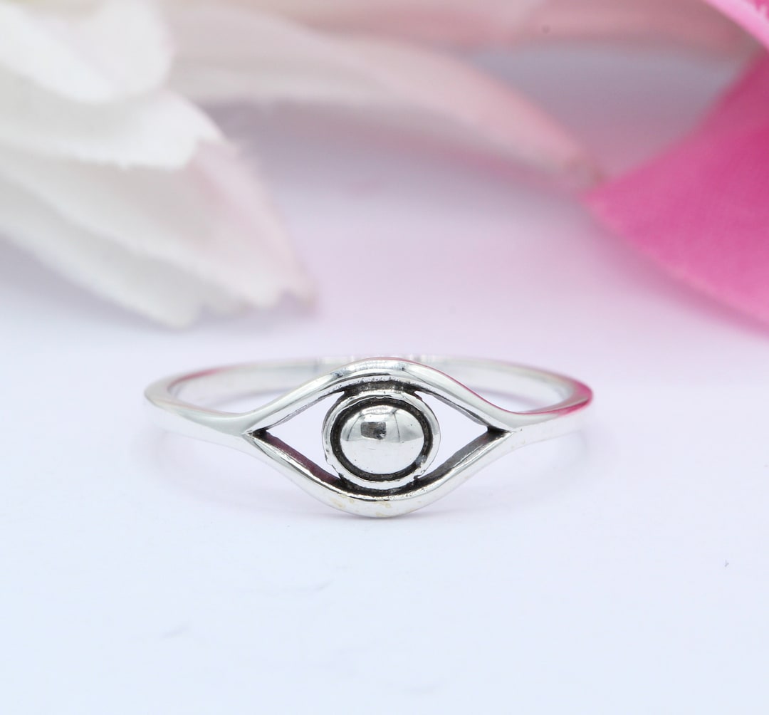 Simple 7mm Eye Ring Band 925 Sterling Silver Oxidized Eye Ring Eye Evil ...