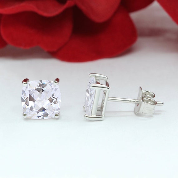 3mm-8mm Cushion Cut Square Diamond CZ Stud Earrings Solid 925