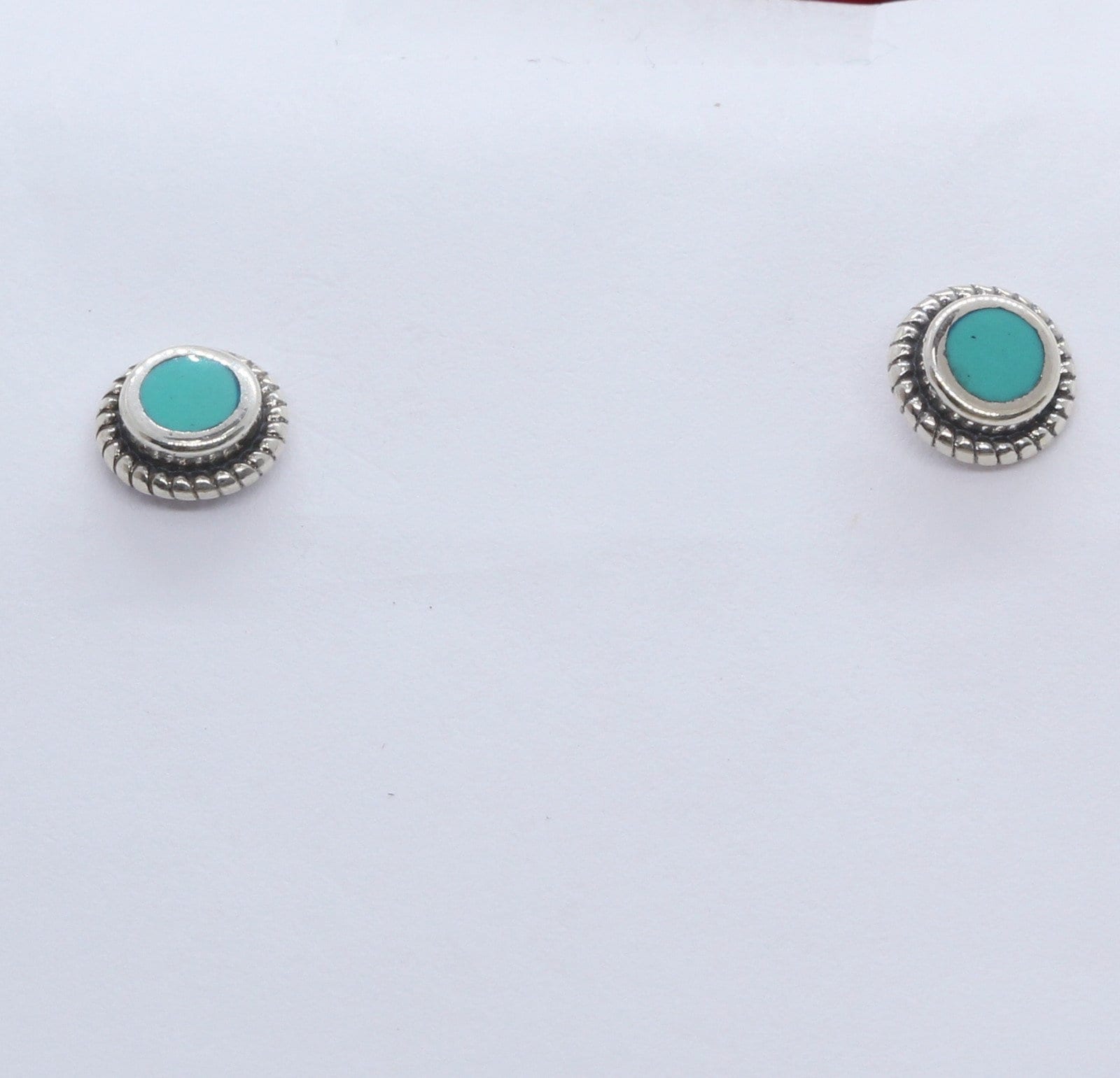 925 Solid Sterling Silver Turquoise Stone Stud Post Earrings 6 MM Stone Stud