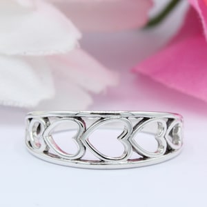 8mm Sideways Heart Band ring 5 Heart Promise Ring Solid 925 Sterling Silver Heart, Promise Ring, Minimalist, petite, dainty Thumb Ring