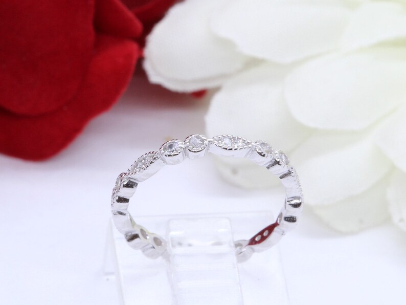 2mm Full Eternity Marquise Round Art Deco Engagement Wedding Band Ring Round Simulated Diamond Solid 925 Sterling Silver Art Deco