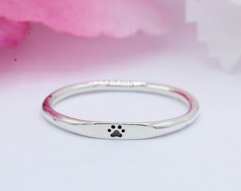 2.2mm Band Paw Print Anneau Oxydé Bande Solid 925 Sterling Silver Thumb Ring Promise Ring Paw Band Gift Dainty New Design Trendy Fashion
