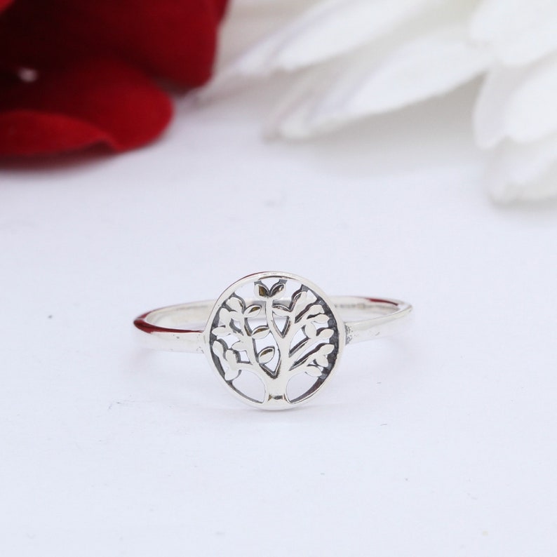 Simple Plain Dainty Petite Round Tree of Life Ring Band Solid 925 Sterling Silver Tree of Life Jewelry Tree Ring