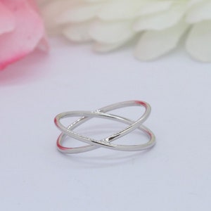 X Ring Band Crisscross  Crossover Infinity X Solid 925 Sterling Silver X Midi Ring
