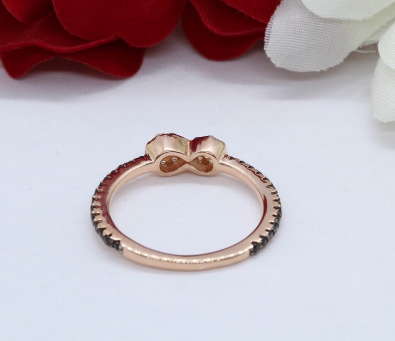 Valentines, Infinity Petite Dainty Fashion Infinity Ring Round Simulated Diamond Black CZ Rose Gold Solid 925 Sterling Silver