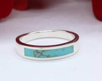 4mm Half Eternity Simulated Turquoise Band Ring