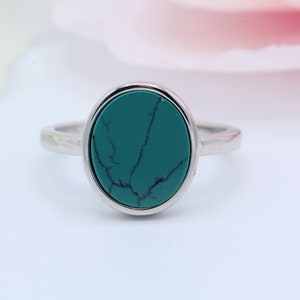 14mm Solitaire Oval Turquoise Ring Solid 925 Sterling Silver
