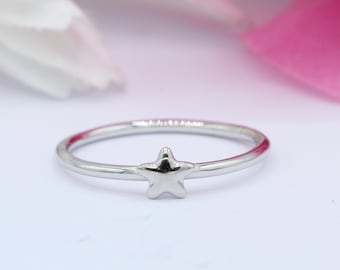 5mm Star Ring Band Solid 925 Sterling Silver Star Band Thumb Ring Star Band Polished Petite Dainty Gift Star
