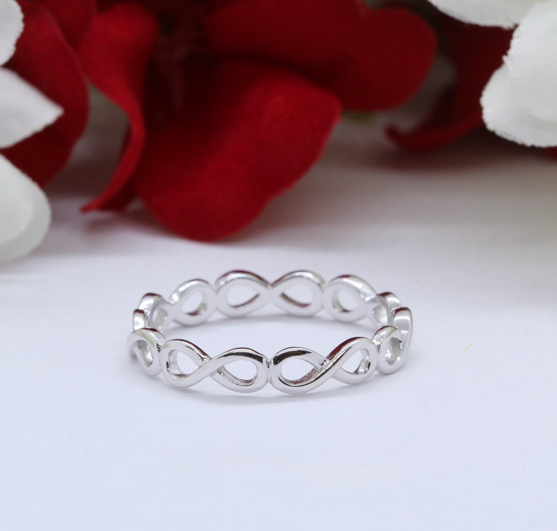 Sterling Silver Eternity Infinity Ring - .925 Pure Silver, Choose Your Color, Classic Band Ring