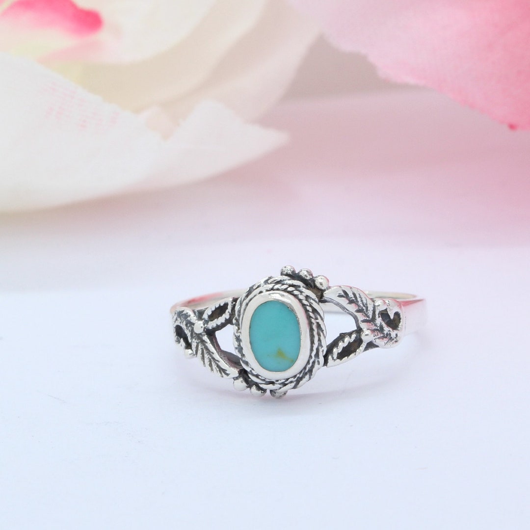 Antique Vintage Style Oval Turquoise Ring Solid 925 Sterling Silver - Etsy