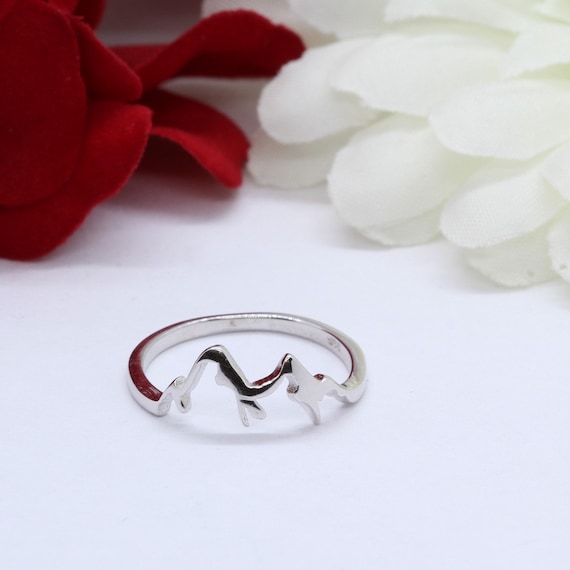 Mountain Landscape Wedding Band, 8mm Width, in Sterling Silver, Pine Tree Ring, Pine Band, Mountain Band