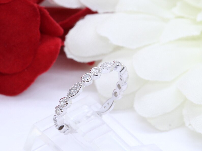 2mm Full Eternity Marquise Round Art Deco Engagement Wedding Band Ring Round Simulated Diamond Solid 925 Sterling Silver Art Deco