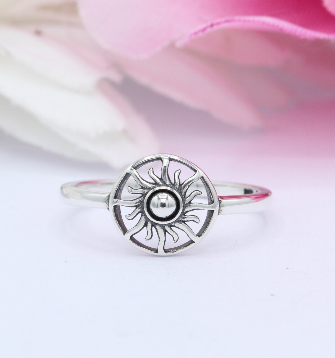 8mm Sun Ring Band Oxidized Solid 925 Sterling Silver Sun Thumb Ring ...