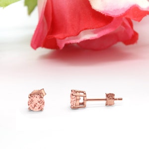 Morganite CZ Sterling Silver Stud Earrings, Rose Gold (4mm-6mm)