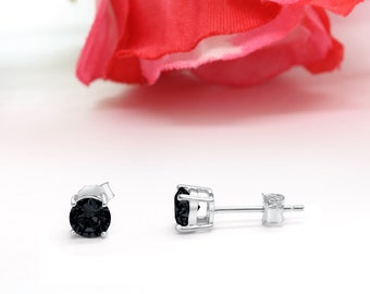 3mm-10mm Round Solid 925 Sterling Silver Solitaire Stud Post Earrings Round Black Diamond CZ
