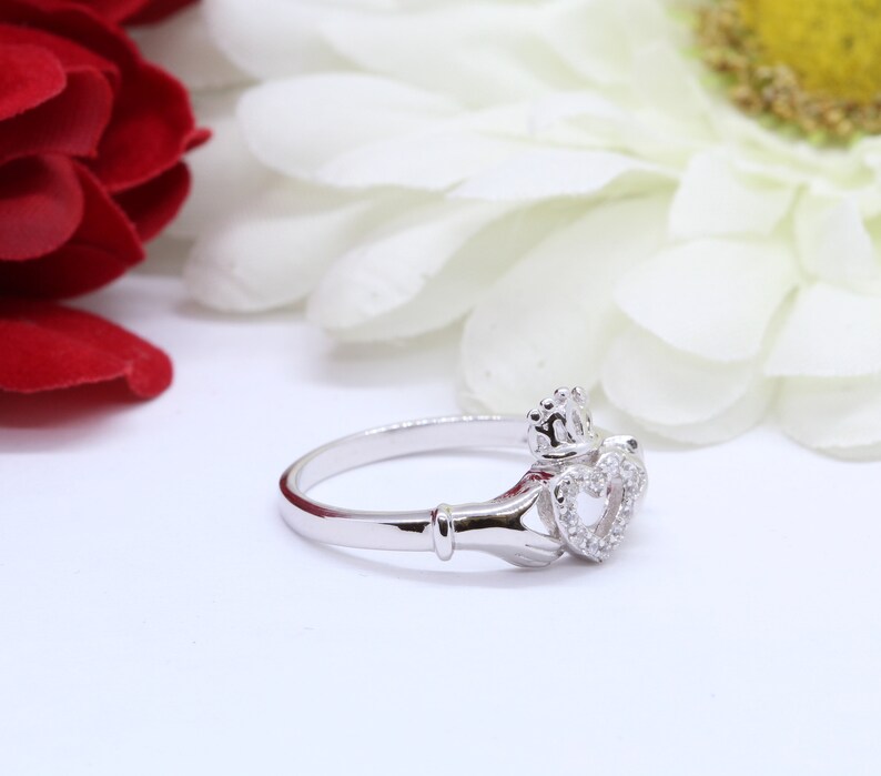 Claddagh Ring Irish Promise Ring Round Simulated Diamond Solid Etsy