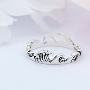 5mm Ocean Wave Band Ring Solid 925 Sterling Silver Oxidized Finish Ocean Wave Thumb Ring