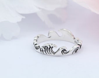 Alliance vague océan 5 mm Bague pour le pouce vague océan en argent sterling massif 925 finition oxydée