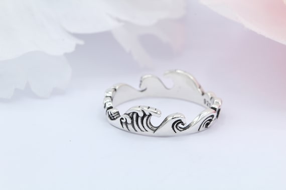 5mm Ocean Wave Band Ring Solid 925 Sterling Silver Oxidized Finish Ocean Wave Thumb Ring