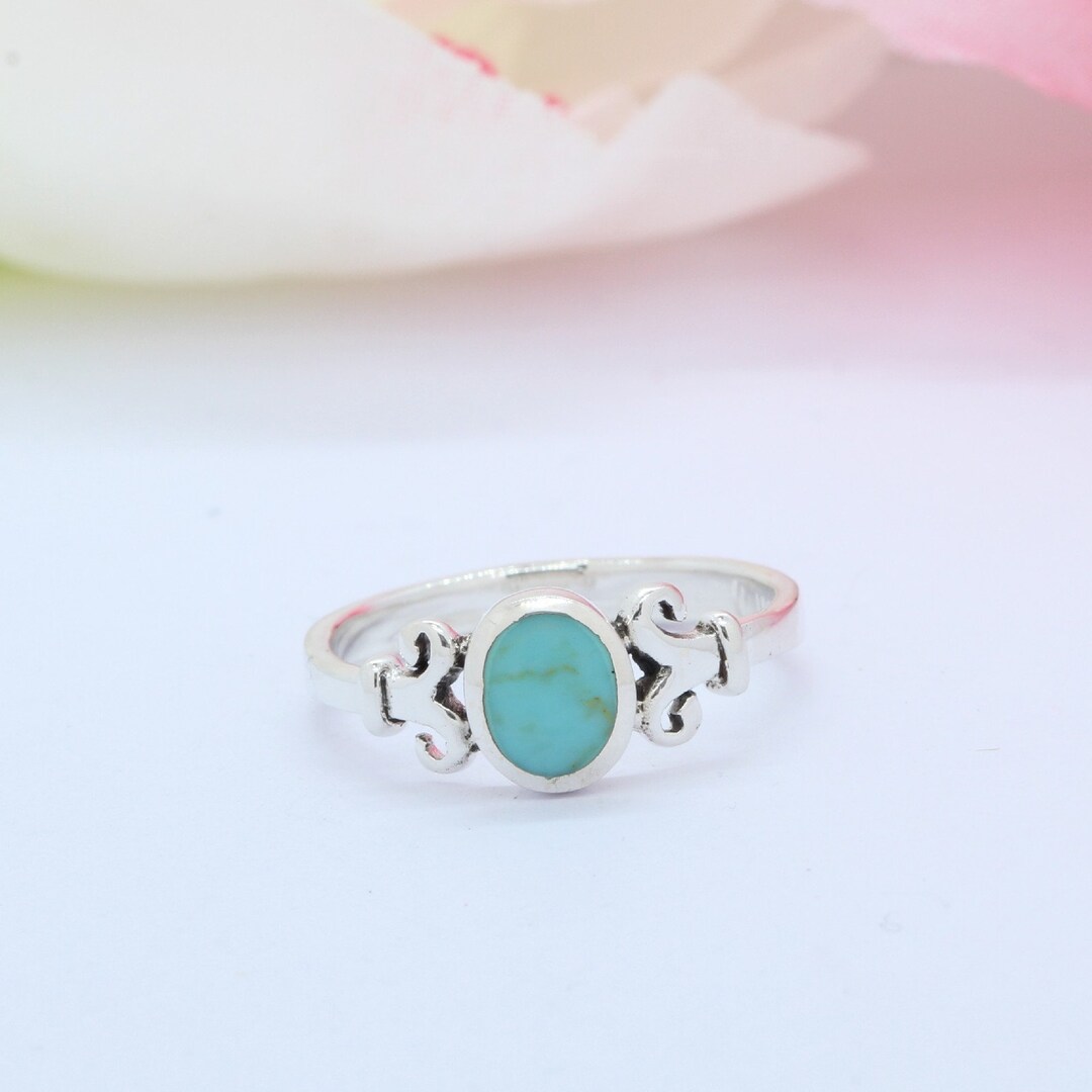 Filigree Antique Vintage Style Oval Turquoise Ring Solid 925 Sterling ...