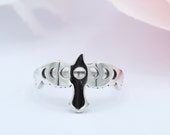12mm Eagle Ring Oxidized Eagle Moon Ring 925 Sterling Silver Eagle Brid Statement Ring Eagle Moon Phase Band