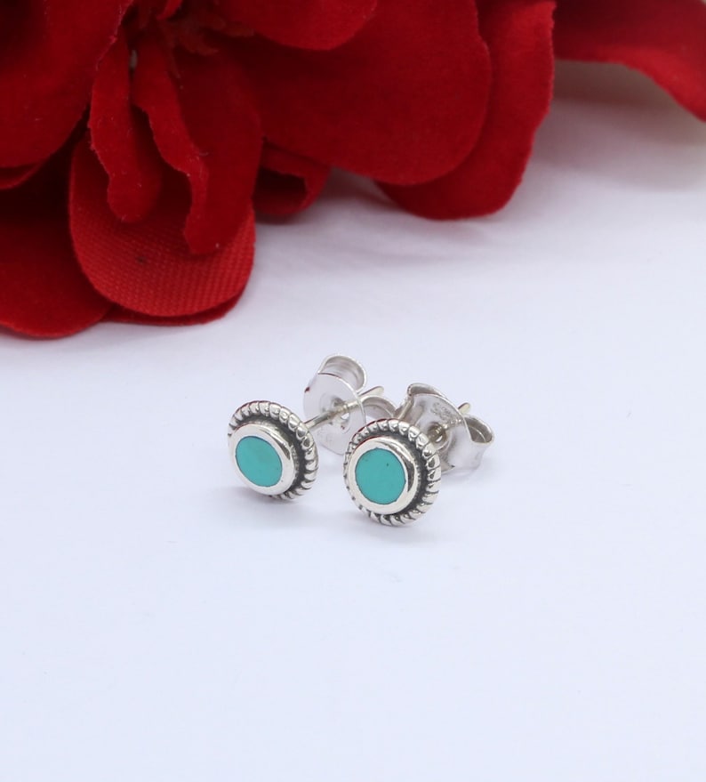 6mm Round Turquoise Stud Earrings Solid 925 Sterling Silver Etsy