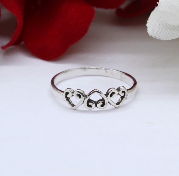Petite Dainty Heart Filigree Band Ring Heart Promise Ring Solid