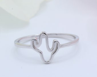 Bague pour le pouce, simple cactus unie, 9 mm, argent sterling massif 925, cactus ouvert