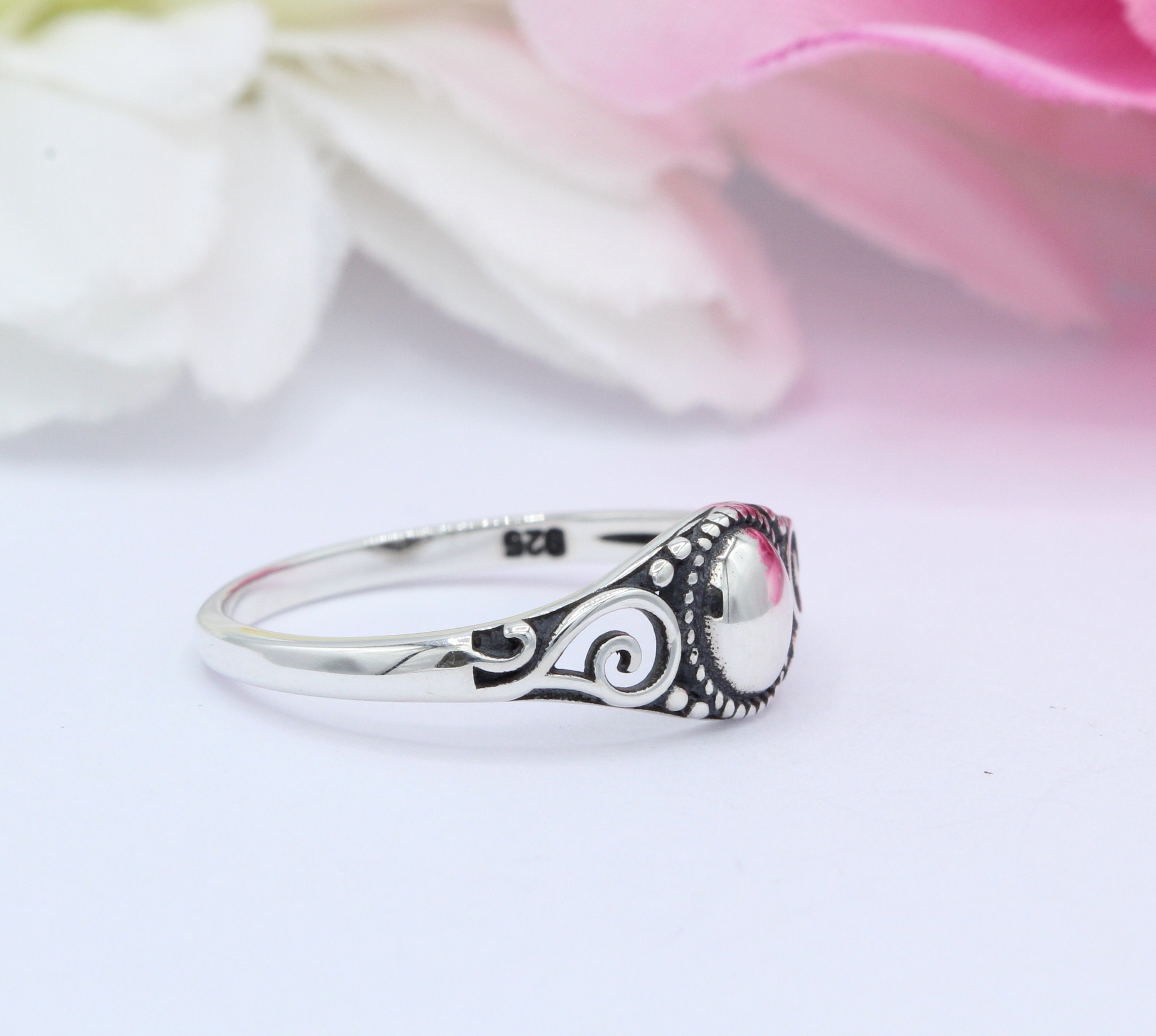 7mm Oxidized Filigree Bali Ring Band Solid 925 Sterling Silver Bali ...