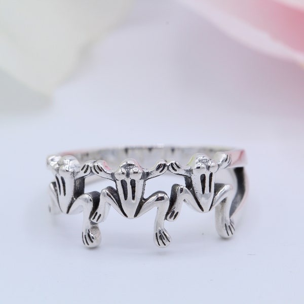 Frogs Ring Oxidized Design Solid 925 Sterling Silver Frog Jewelry Frog Band Good Luck