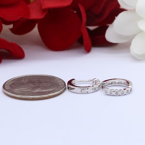 2mmx12mm Small Huggie Hoop Earrings Bezel Round Simulated Diamond CZ Solid 925 Sterling Silver Baby Children Huggies